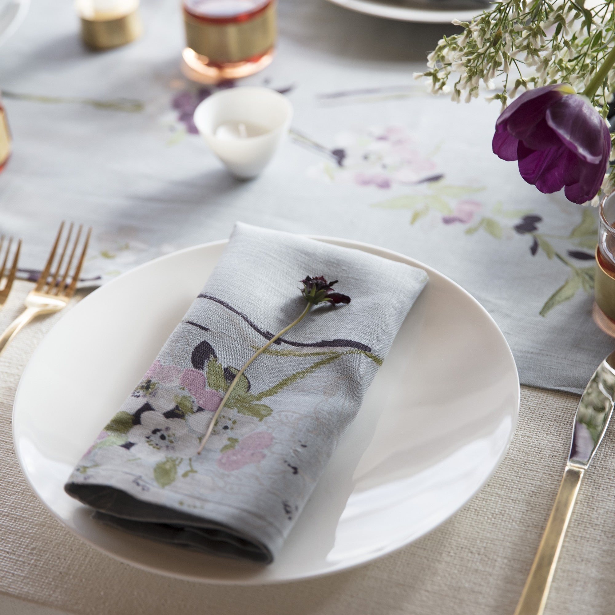 Luxury Designer Napkins Gray with Floral Design Napkins Positano
