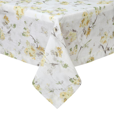 A romantic floral print designed with soft neutrals and a touch of mustard transport you to the countryside with its rustic look and cozy touch. 