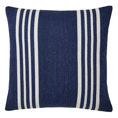 Bold stripes of classic indigo and ivory make this throw pillow a statement piece for any living space.