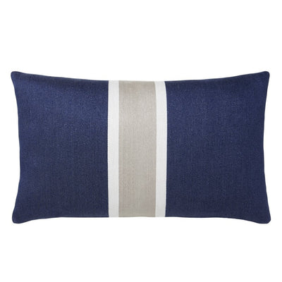 Rich, indigo blue is lightened with white and beige stripes in this elevated, classic pillow.
